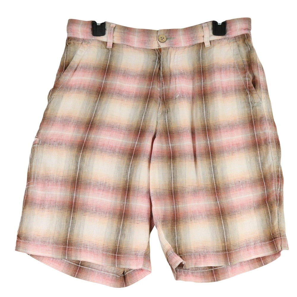 Tommy Bahama Relax Plaid Cargo Shorts Mens 30 Linen Coastal Beach Resort